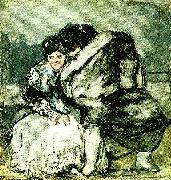 Francisco de Goya, sittande kvinna och man i slangkappa